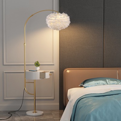 北欧羽毛落地灯客厅卧室床头灯光可调带抽屉置物沙发轻奢立式台灯