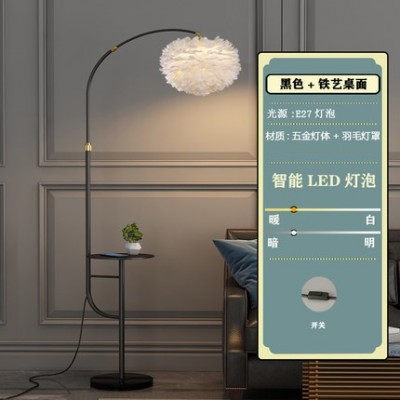 北欧羽毛落地灯客厅卧室床头灯光可调带抽屉置物沙发轻奢立式台灯图5