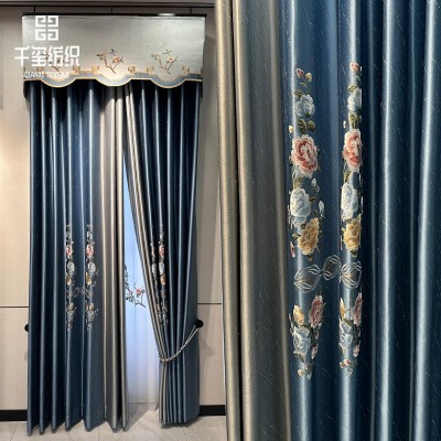 工厂批发新款高精密绣花美式别墅客厅阳台餐厅窗帘绿色灰色粉色布图3