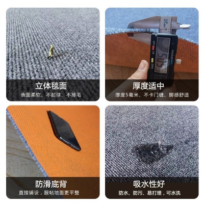 清新家用满铺地毯 商用办公室客厅卧室楼梯床边 防滑米色条纹地毯图3