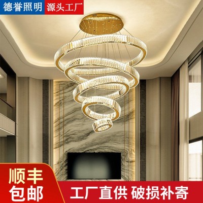 轻奢水晶吊灯别墅中空大吊灯复式楼挑空楼梯灯现代简约酒店大厅灯图3