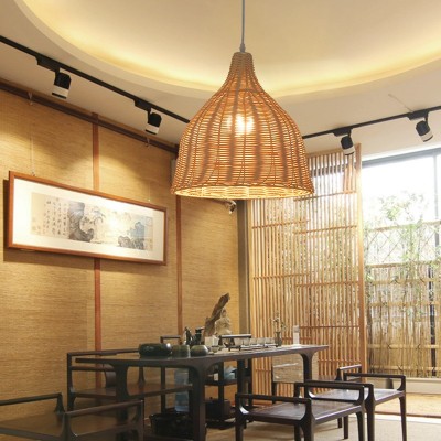 藤编吊灯手工编织灯罩禅意卧室客厅餐厅酒吧婚庆灯复古藤艺吊灯图4