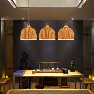 藤编吊灯手工编织灯罩禅意卧室客厅餐厅酒吧婚庆灯复古藤艺吊灯图1