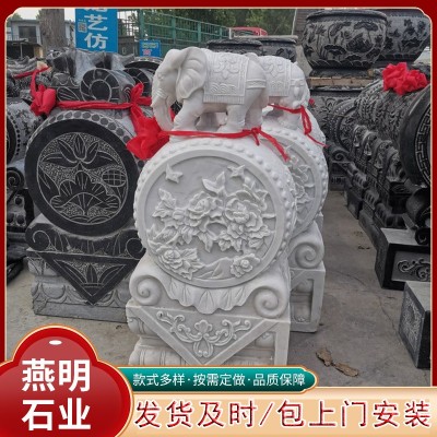 景区石雕抱鼓石门墩一对青石门当汉白玉做旧狮子麒麟石鼓厂家图3