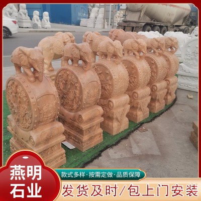 景区石雕抱鼓石门墩一对青石门当汉白玉做旧狮子麒麟石鼓厂家图2