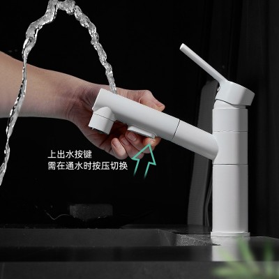 飞宇诺面盆抽拉水龙头卫生间家用浴室柜洗漱台冷热防溅水龙 头白色图2