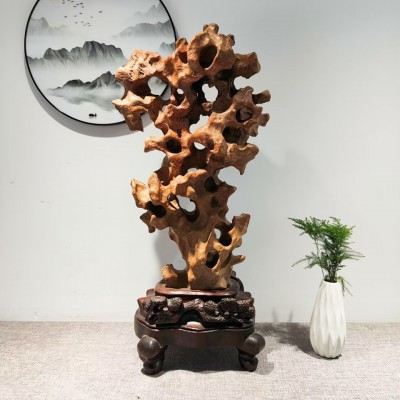 红太湖石天然原石带孔奇石太湖石观赏石精品灵璧石景观石摆件图3