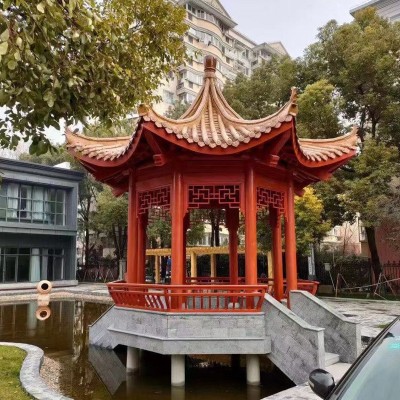 仿古六角凉亭别墅庭院防腐木四角八角凉亭长廊单双层古园林景观亭图4