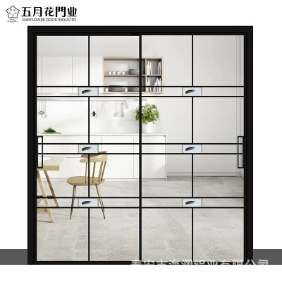 极窄三轨推拉门开放式厨房隔断玻璃推拉门钛镁合金室内隔断推拉门图3