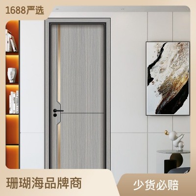 轻奢极简碳晶板门室内防潮防霉门铝合金门框同色仿木纹房间门厂家图2