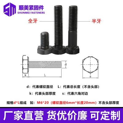 厂家现货供应高强度8.8级螺栓碳钢发黑螺丝外六角螺钉GB578 2螺杆图2