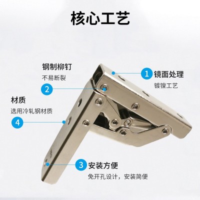 免打孔长条铰链90度折叠桌子合页180度衣柜家具支撑承重五金配件图2