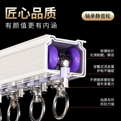 静音铝合金窗帘轨道双轨侧装轴承轮滑轨滑轮蛇形帘挂钩式导轨顶装图1