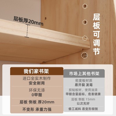 YA8O家逸全实木落地书架家用置物架书桌收纳架儿童简易客厅书柜子图4