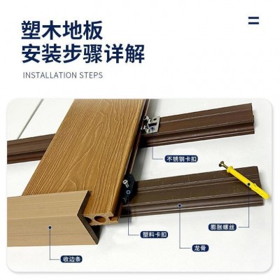 户外露台方孔塑木地板在线压花防滑圆孔共挤生态木塑实心仿木板条图3