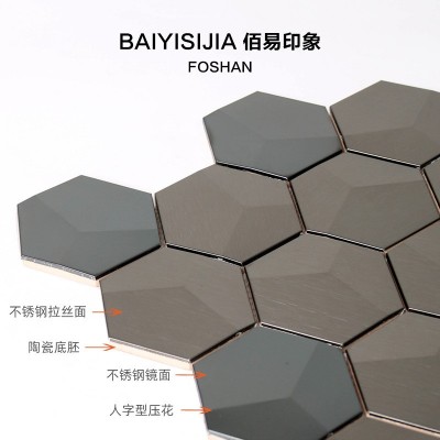 镜面不锈钢金属马赛克背景墙瓷砖佰易印象北欧六角黑色3D立体墙砖图4
