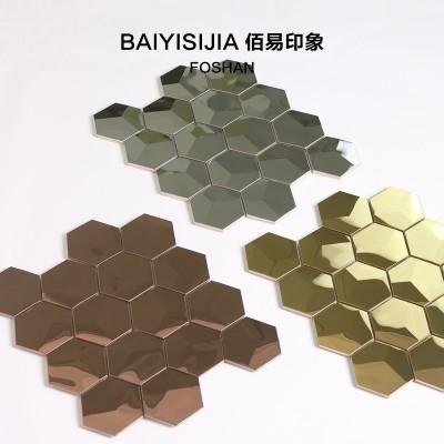 镜面不锈钢金属马赛克背景墙瓷砖佰易印象北欧六角黑色3D立体墙砖图2