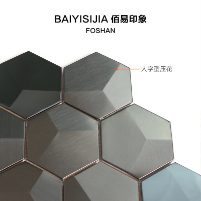 镜面不锈钢金属马赛克背景墙瓷砖佰易印象北欧六角黑色3D立体墙砖图3