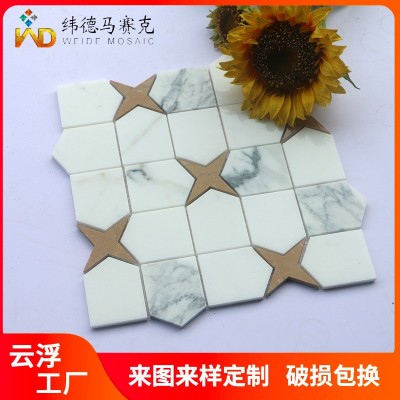 定制云浮工厂水刀大理石马赛克别墅装修切割石材几何拼花背图5