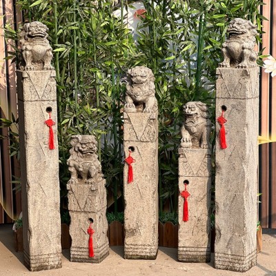 仿古拴马桩青石做旧栓马柱园林酒店小区别墅狮子大象十二生肖石柱图2