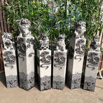 仿古拴马桩青石做旧栓马柱园林酒店小区别墅狮子大象十二生肖石柱图4