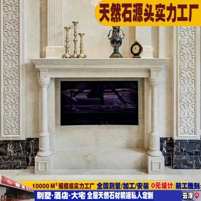 礅煌石艺 天然石材 大理石壁炉法式拱门装饰柜简美式玄关石雕壁炉图2