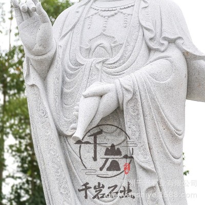 石雕滴水观音佛像石头雕刻送子观音寺院寺庙古建雕塑古代人物图3