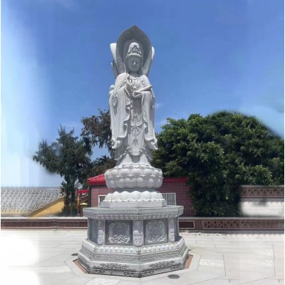 石雕三面观音像寺庙大型滴水观音菩萨雕像汉白玉送子观音摆件厂家图2