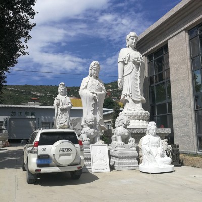 石雕三面观音像寺庙大型滴水观音菩萨雕像汉白玉送子观音摆件厂家图3