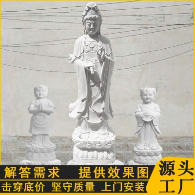 石材厂大量供应 石雕观音 寺庙三面观音石雕四面观音青石佛像图3
