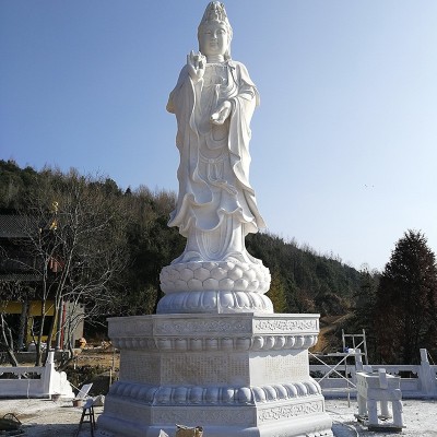 石材厂大量供应 石雕观音 寺庙三面观音石雕四面观音青石佛像图5