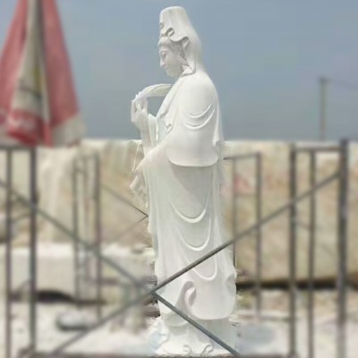 石雕观音像佛像 汉白玉滴水观音像寺庙供奉佛像观音菩萨厂家制作图4