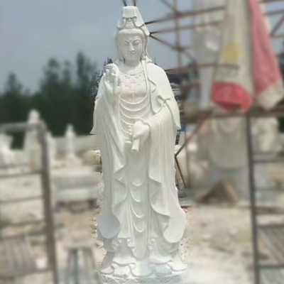 石雕观音像佛像 汉白玉滴水观音像寺庙供奉佛像观音菩萨厂家制作图2