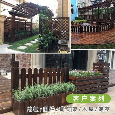 加工定制户外火烧防腐木 露台地板围栏花架花箱 烘干樟子松碳化木图4