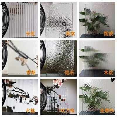 压花玻璃钻石纹长虹水晶海棠聚光双绒纹理装饰压花钢化玻璃图2