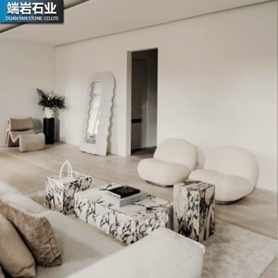 奢石天然大理石圆形台面茶几台茶台餐边桌现代家居装饰岛台设计图3