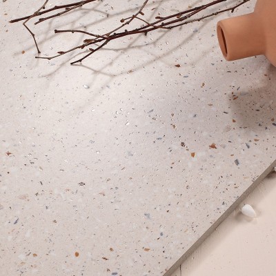 简洁小颗粒彩色水磨石瓷砖仿古地砖800×800咖啡色客厅墙砖工装图2
