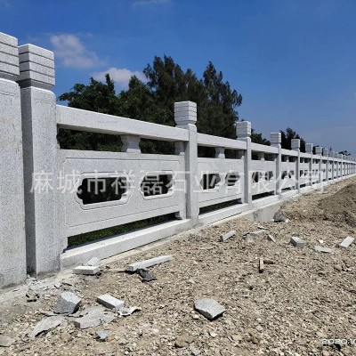花岗岩河道石栏杆广场户外寺庙池塘石护栏芝麻灰围栏线雕镂空石板图3