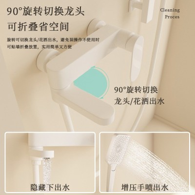 奶油风分体式简易淋浴花洒套装全铜体浴室卫生间白色沐浴器无顶喷图2