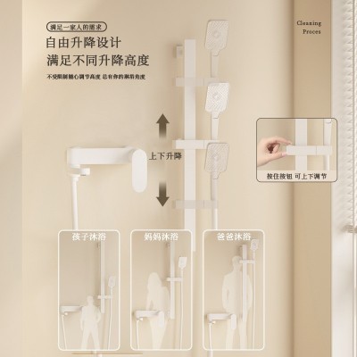 奶油风分体式简易淋浴花洒套装全铜体浴室卫生间白色沐浴器无顶喷图4