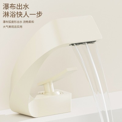 跨境铜冷热面盆水龙头枪灰黑白玫瑰金色瀑布洗脸盆卫生间洗手盆图4