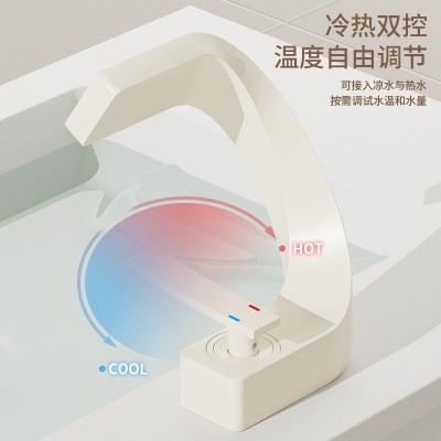 跨境铜冷热面盆水龙头枪灰黑白玫瑰金色瀑布洗脸盆卫生间洗手盆图3
