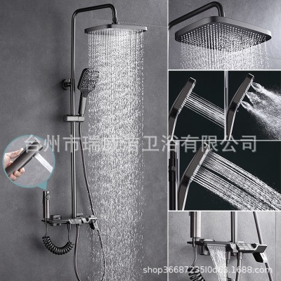 全铜枪灰色淋浴花洒套装家用卫生间数显恒温增压花洒冷热沐浴喷头图4