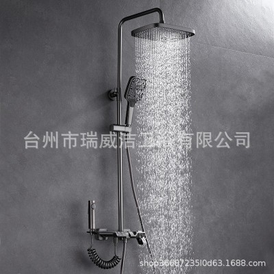 全铜枪灰色淋浴花洒套装家用卫生间数显恒温增压花洒冷热沐浴喷头图3