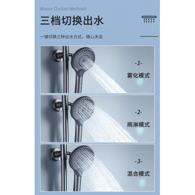 沃泊枪灰色飞虎数显四档淋浴花洒套装【圆顶喷】【方顶喷】图3