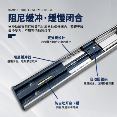 4515不锈钢加长加厚阻尼缓冲滑轨 橱柜抽屉静音滚珠三节导轨批发图3