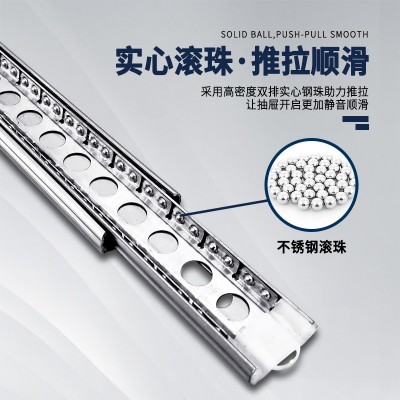 4515不锈钢加长加厚阻尼缓冲滑轨 橱柜抽屉静音滚珠三节导轨批发图2