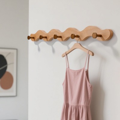 胡桃木波浪挂钩挂衣架实木衣帽架挂衣钩免打孔入户门玄关衣帽排钩图4