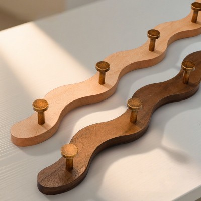 胡桃木波浪挂钩挂衣架实木衣帽架挂衣钩免打孔入户门玄关衣帽排钩图2