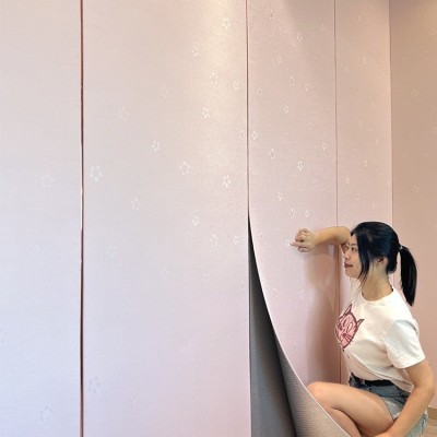 自粘背胶墙贴高档亚麻墙布卡通星星小花家装客厅卧室幼儿园墙裙围